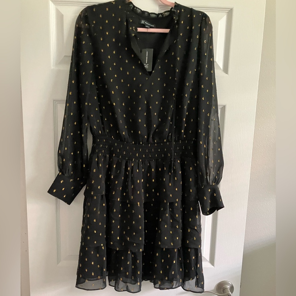 NWT INC International Concepts Black Dress with Gold Print L
